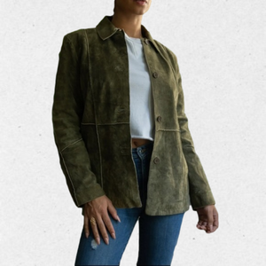 Brandon Thomas Olive Green Soft
Leather Button Up Jacket SZ
Medium